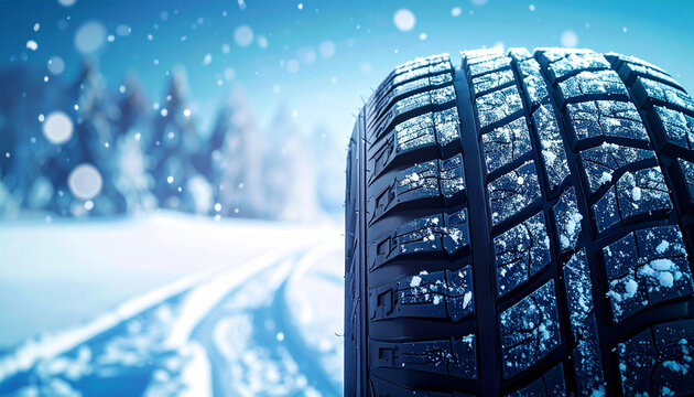 冬のイメージを強調したスタッドレスタイヤのグラフィックイラスト &ndash; Graphic Illustration of Studless Tire with Highlighted Tread Grooves in Blue and White