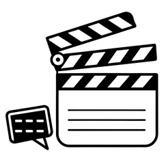 Black and white film slate and speech bubble illustration representing filmmaking and communication concept art