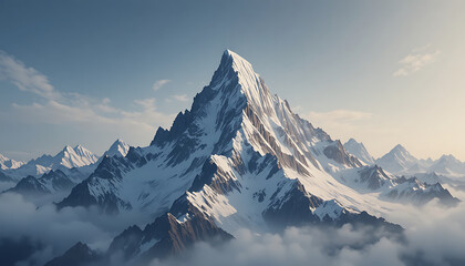 Majestic snowy mountain peak with clouds