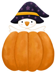 Goose on halloween pumpkin