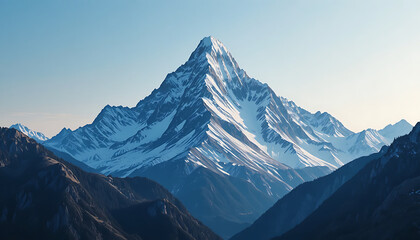 Dramatic mountain peak against blue sky
