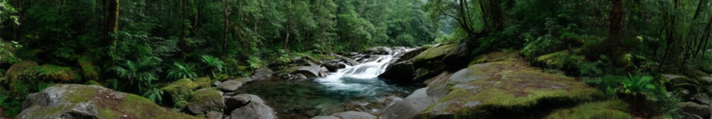 Lush rainforest waterfall exported hdri panoramic view nature scene 360-degree environment