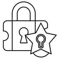 Secure Access and Star Rating Authentication with a Traditional Padlock Illustration and Star Shape Outline