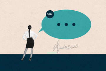 Collage with person surrounded by message bubbles symbolizing chatting communication online...