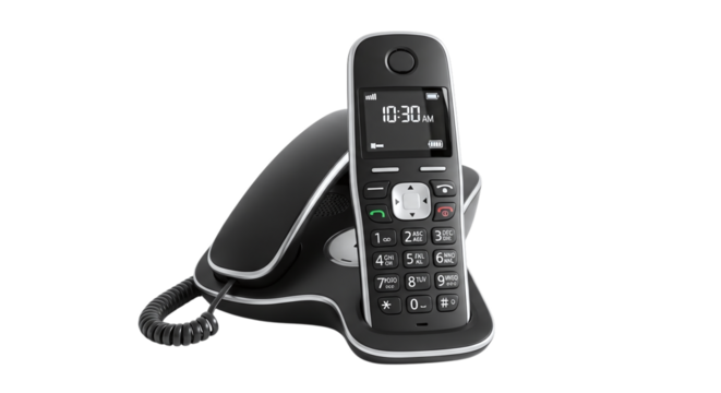 Modern cordless phone isolated on transparent background is a convenient and stylish communication device for home or office, offering clear sound and range
