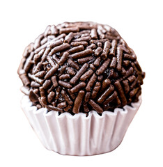 brigadeiro, Brazilian chocolate sprinkles sweet, white solid background, copyspace