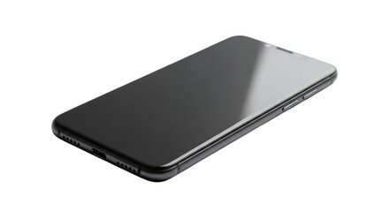 Sleek black smartphone isolated on transparent background, showcasing its minimalist design and modern technology, a powerful communication and entertainment device
