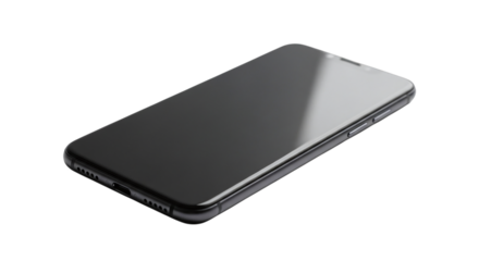 Sleek black smartphone isolated on transparent background, showcasing its minimalist design and modern technology, a powerful communication and entertainment device