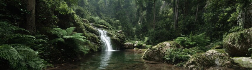 Lush rainforest waterfall action tropical paradise hdri panoramic environment serene nature viewpoint