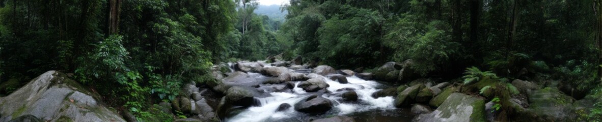 Exported waterfall in lush rainforest hdri panoramic view nature 360-degree serenity