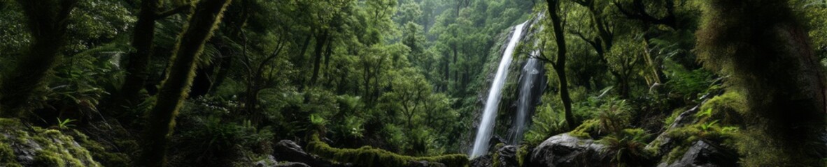 Fototapeta premium Lush rainforest waterfall hdri panoramic viewpoint in nature environment