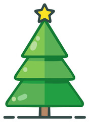 Cartoon Christmas Tree with a Star Topper Festive Holiday Vector Icon Illustration