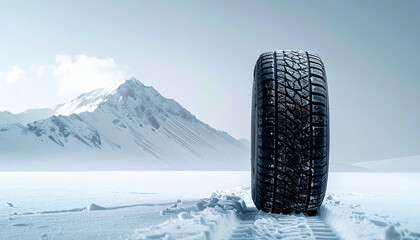 冬のイメージを強調したスタッドレスタイヤのグラフィックイラスト – Graphic Illustration of Studless Tire with Highlighted Tread Grooves in Blue and White