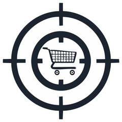 Shopping Cart Inside Target Crosshairs Symbolizes Precision Retail Targeting and Marketing Strategy