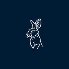 White outline of a rabbit on a dark blue background