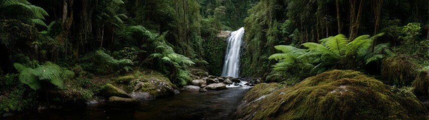 Lush rainforest waterfall hdri panoramic view nature scene tropical environment