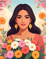 Woman with flowers in spring