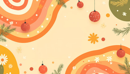 Groovy retro background with flowing stripes and ornaments, warm abstract holiday wallpaper in vintage 70s tones