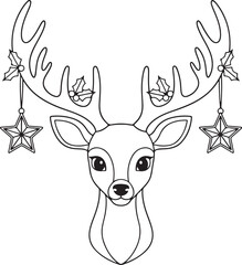 Christmas Deer Vector Line Art Clipart
