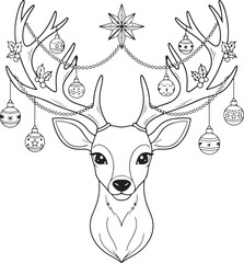Christmas Deer Vector Line Art Clipart