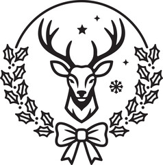 Christmas Deer Vector Line Art Clipart