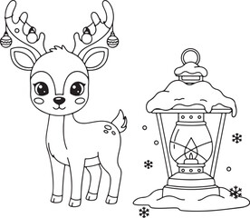 Christmas Deer Vector Line Art Clipart
