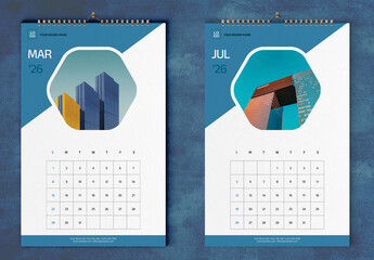 Blue Buildings Wall Calendar 2026 Tabloid Layout