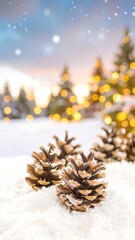 Winter pine cones in snow