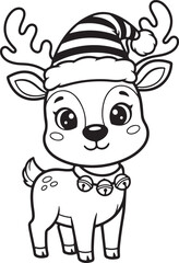 Christmas Deer Vector Line Art Clipart