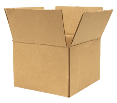 Close-up small open blank brown cardboard box isolated clipping path on white background.