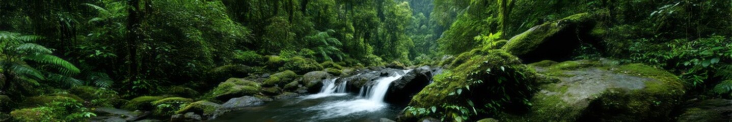 Lush rainforest waterfall hdri panoramic export nature's beauty 360-degree viewpoint