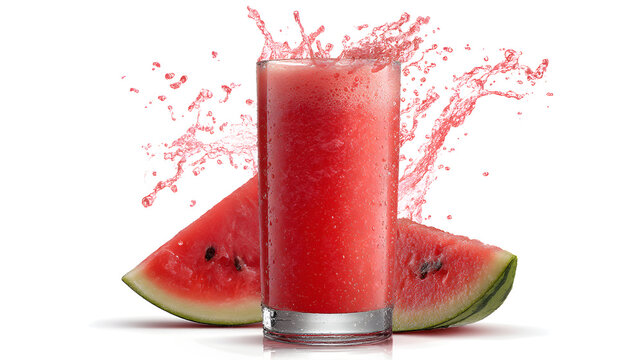 Refreshing watermelon juice splashing out of a tall glass surrounded by fresh watermelon slices - Powered by Adobe