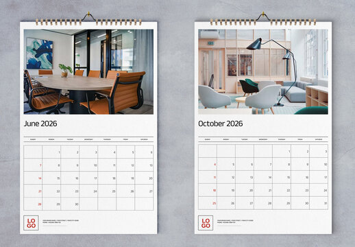 Corporate Elegant Wall Calendar 2026 Tabloid Layout