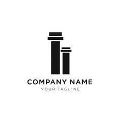 A minimalist black logo featuring two stylized architectural pillars of different heights with placeholder text.