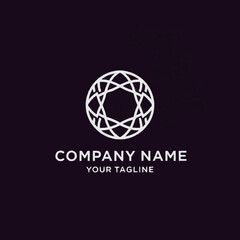 An elegant white geometric logo with a circular, gemstone-like pattern and placeholder text on a dark background.