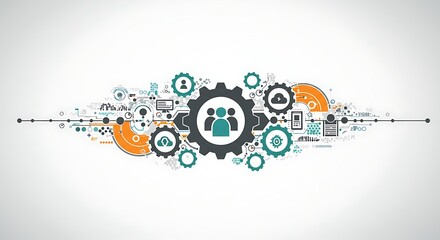 Fototapeta premium Teamwork and innovation digital gear and network illustration