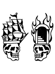 Death voyage classic tattoo ship skull and fire portal