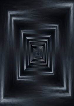 Fototapeta Rectangular luminous frames in a dark, subtly textured, atmospheric tunnel