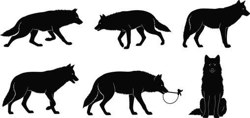 Deer Silhouette Vector Set, Wild Forest Animal Clipart, Jumping and Standing Deer, Antlers Wildlife Illustration, Nature Scene Elements, Black Hunting Graphic Icons