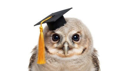 Adorable owl wearing a graduation cap, symbolizing achievement and education against a plain background