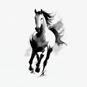 馬のイラスト、水彩画、水墨画、干支、年賀状、午年