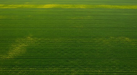 Aerial view of lush green agricultural field horizontal lines textured surface