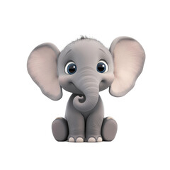 Fototapeta premium Cute cartoon baby elephant with big ears and expressive eyes