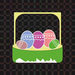Easter greeting card with eggs, Easter eggs in a basket, Easter element, Happy Easter