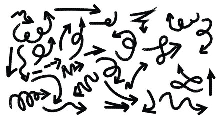 Collection of hand drawn arrows and symbols pointing in various directions