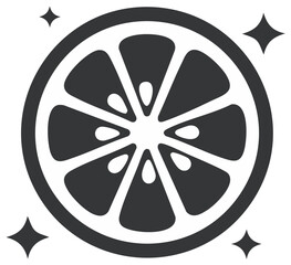 Fototapeta premium Monochrome fresh citrus fruit slice icon with sparkles. Vector graphic of a lemon or lime symbol.