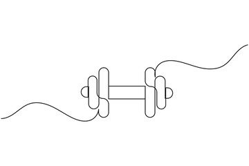 Obraz premium Dumbbell continuous one line art drawing fitness weightlifting vector illustration