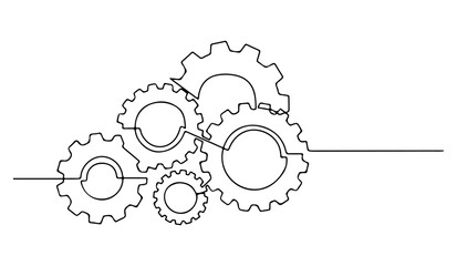 Interlocking Gear Icons &ndash; Minimalist Mechanical System Symbol in Line Style