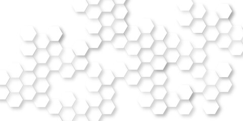 Hexagon pattern on an abstract white background, geometric mesh cell texture. modern futuristic wallpaper, abstract geometric pattern composed of three dimensional white hexagons.