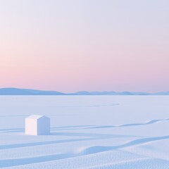 Serene Pastel Landscape with Minimalist White Object
